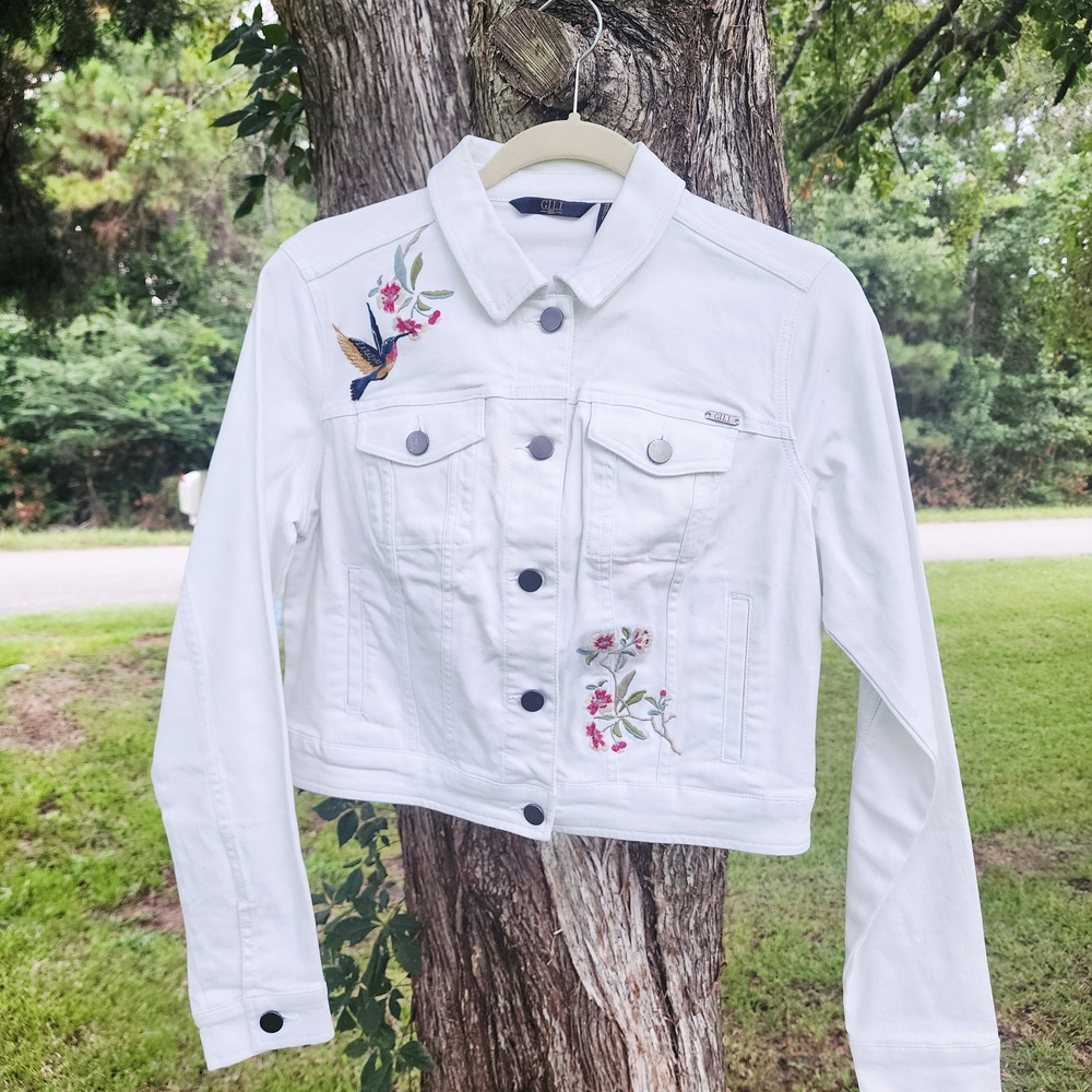 Embroidered White Denim Jacket
